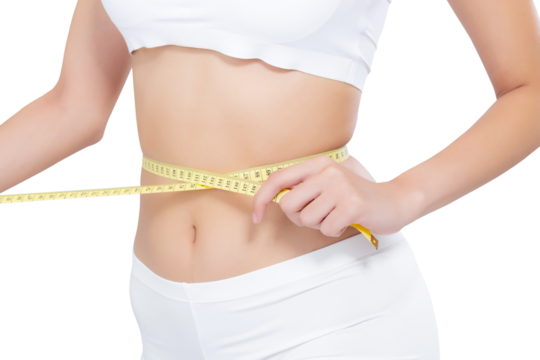Asian woman diet and slim with measuring waist for weight, girl have cellulite and calories loss with tape measure, health and wellness concept.