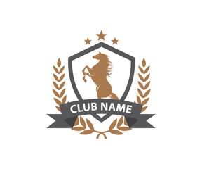 Horse Crest with laurel wreath Badge logo design