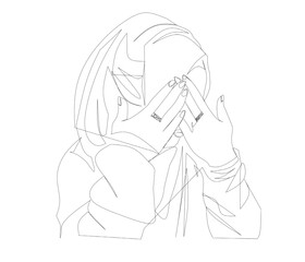 one line illustration of woman covering face