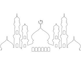white background mosque one line illustration