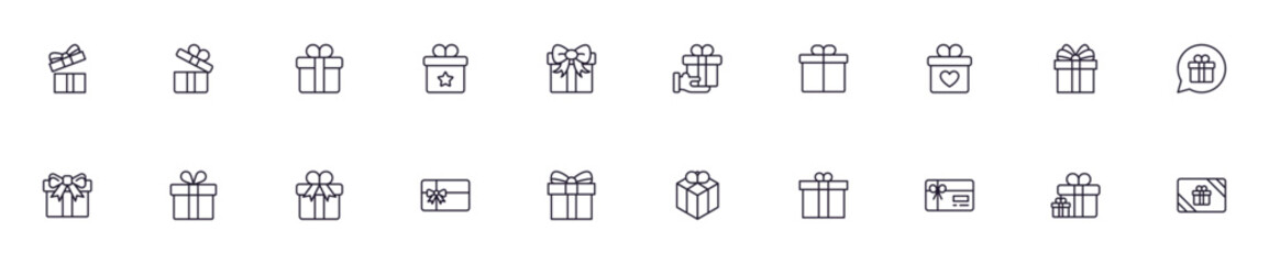 Gift concept. Gift line icon set. Collection of vector signs in trendy flat style for web sites, internet shops and stores, books and flyers. Premium quality icons isolated on white background