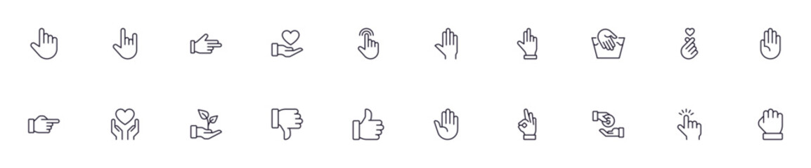 Hand concept. Collection of gesture high quality vector outline signs for web pages, books, online stores, flyers, banners etc. Set of premium illustrations isolated on white background