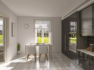 Kitchen design 3d render, 3d illustration