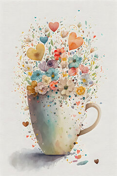 Blumen Tasse Romantisch gemalt oder gezeichnet mit vielen Details