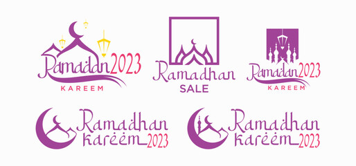 Ramadan Kareem logo Vector set, Logo to welcome the Holy Month of Ramadan with beautiful colors.
