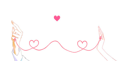 運命の赤い糸で結ばれた男女の手