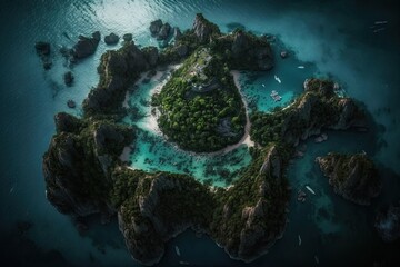 Thailand island cluster, seen from above. Generative AI
