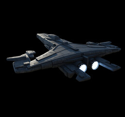 Fast Attack Space Ship on Black Background - Rear View, 3d digitally rendered science fiction illustration