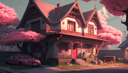 Anime House with colorful environment.