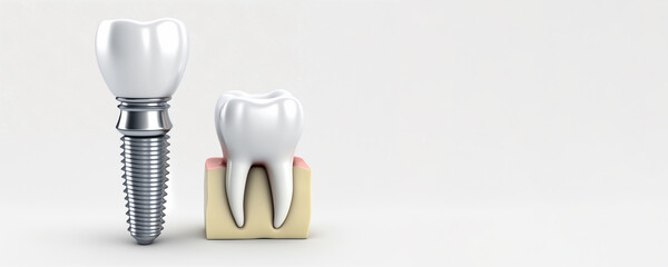 Realistic dental implant on a white background banner, Generative AI
