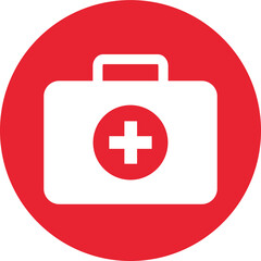 White and red first aid kit on blue background. Health, help and medical . graphic design.
