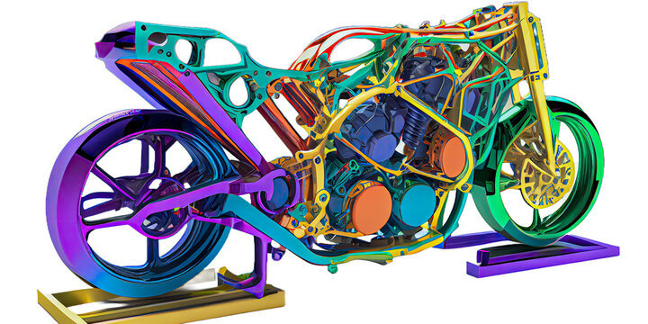 finite elments analysis of motorcycle with isolated white background, technology concept, generative AI