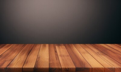empty wooden table with floor, dark background, table for product demonstration