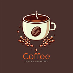 Coffee logo template. Vector illustration of a cup of coffee with beans.