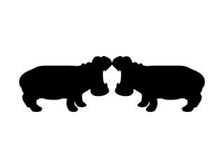 Pair of the Hippopotamus (Hippopotamus Amphibius) Silhouette for Logo, Art Illustration, Icon, Symbol, Pictogram or Graphic Design Element. Vector Illustration