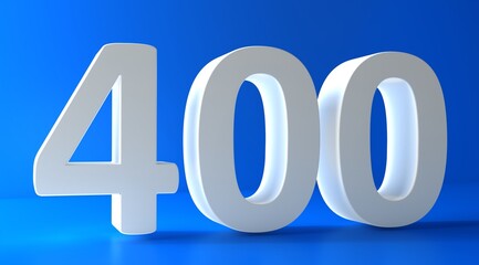 Number 400 in white on light blue background, isolated number 3d rendering.