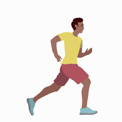Fototapeta na wymiar a dark-skinned young man is jogging. Vector illustration in a flat style.