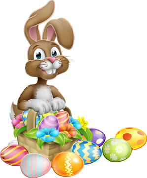 Easter Bunny Rabbit Eggs Hunt Basket Cartoon