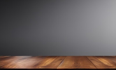 empty wooden table with floor, dark background, table for product demonstration
