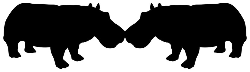 Obraz na płótnie Canvas Pair of the Hippopotamus (Hippopotamus Amphibius) Silhouette for Logo, Art Illustration, Icon, Symbol, Pictogram or Graphic Design Element. Format PNG