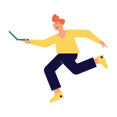 man running using laptop