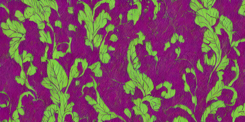 green leaves on purple background fabric