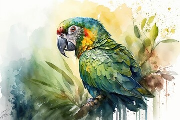 Watercolor painting of a parrot. Generative AI