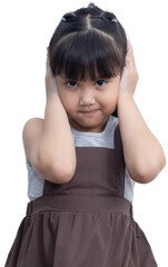 Asian Little Girl Covers Her Ears with Both Hands