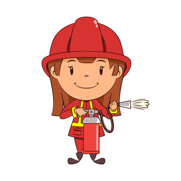 Girl firefighter holding fire extinguisher