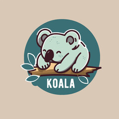 Obraz premium logo koala, vector illustration of a cute koala on a branch