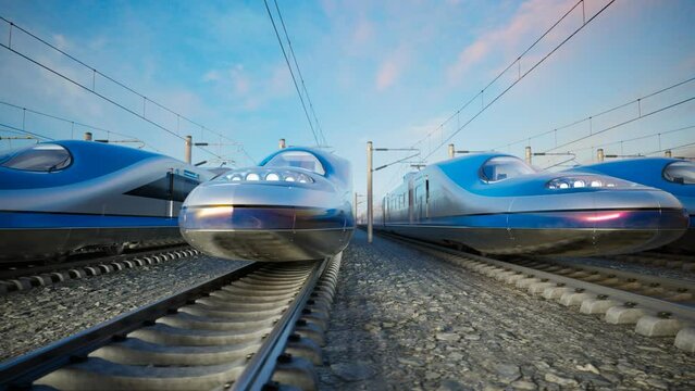 Futuristic High Speed Bullet Trains on Parallel Railway Tracks