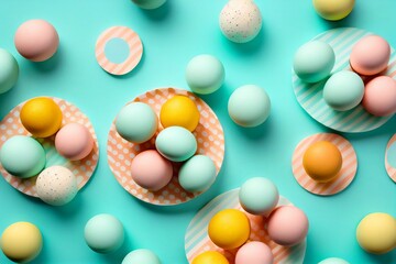 Fototapeta na wymiar Colored Easter eggs. Pastel background.