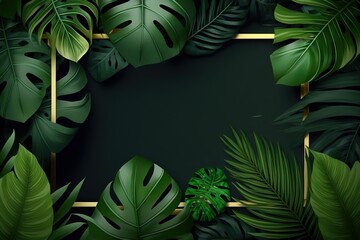 Abstract floral background with dark green tropical leaves