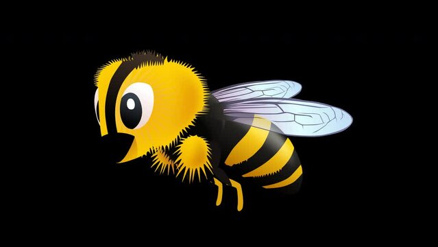 Loop animation of a bee in cartoon style in flight isolated (alpha channel)