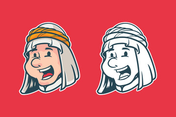 arabian muslim head Character cartoon vector Illustration