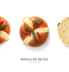 Creative layout made of Rosca de Reyes on the white background. Flat lay. Food concept.