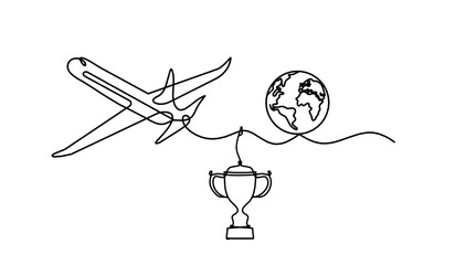 Abstract plane with trophy as line drawing on white background