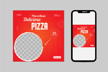 Fast food restaurant business marketing social media post or web banner template design background. Fresh pizza,  online sale promotion poster. 