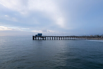 Fototapeta premium Drone shot of a metallic pier of the sea, cool for background