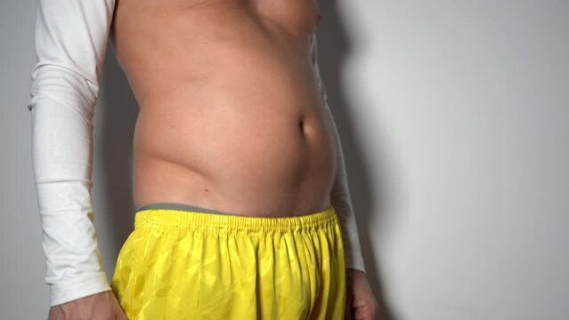 40-year-old man checks the state of his body - gastritis and stomach bloating problems in adulthood for men - gain weight and lose weight - exercise and sport activities for abdominal muscles