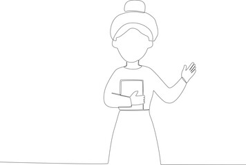 A pigtail hair teacher started the lesson. Teacher's day one line drawing