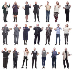 Obraz premium group of happy people with gifts in their hands isolated