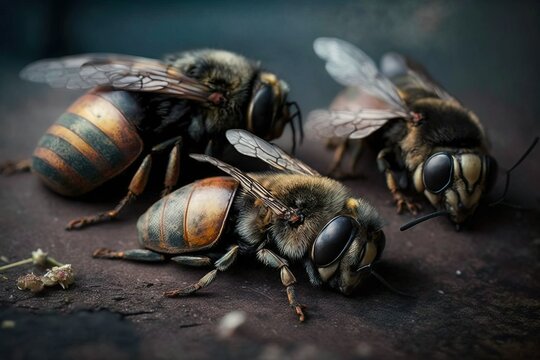 Insecticide. Dead bees in the puddle of toxic waste
