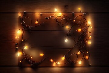 Magical Holiday Decor: Sparkling Christmas Lights on a Rustic Table - Generative AI