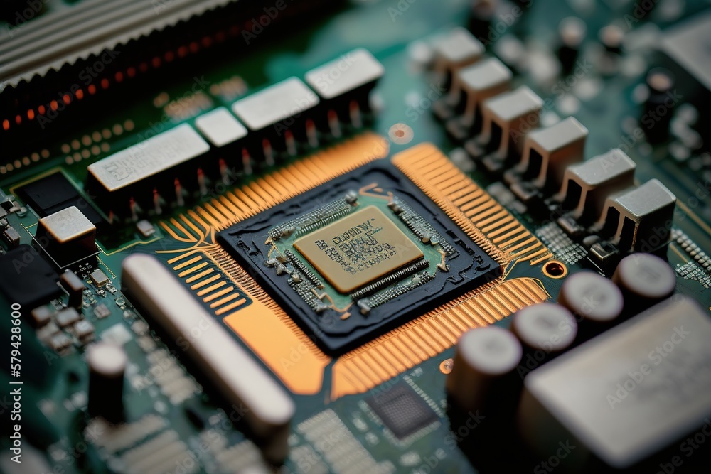 Poster the heart of the computer: a close-up shot of the central processor on a chip - generative ai