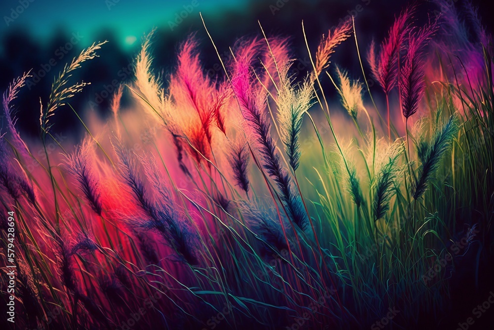 Poster find your inner peace with a mesmerizing colorful grass field - generative ai