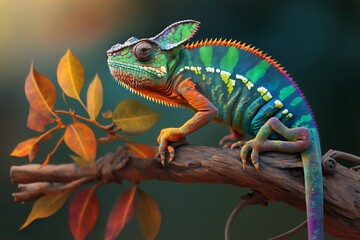Colorful chameleon displays its hues in stunning detail - Generative AI