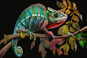 Close-up of chameleon's mesmerizing rainbow pattern - Generative AI