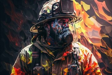 Fighting fires with flair: A colorful cartoon fireman - Generative AI