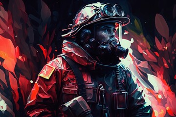 Putting out fires in style: A colorful cartoon firefighter - Generative AI
